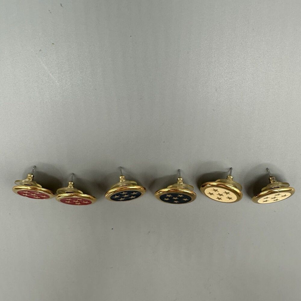 Vintage Olympic Stud Earrings USA 36 USC 380 Stars 3 Pairs Red White Blue - Picture 2 of 6